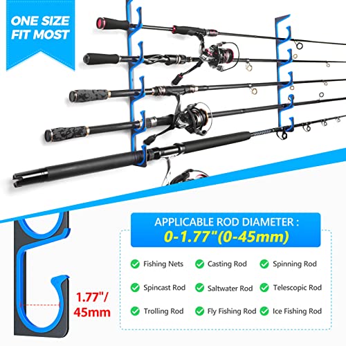 PLUSINNO H5 Horizontal Fishing Rod/Pole Holders for Garage, Wall or Ceiling Mounted Fishing Rod Rack, Aviation Aluminum Fi...