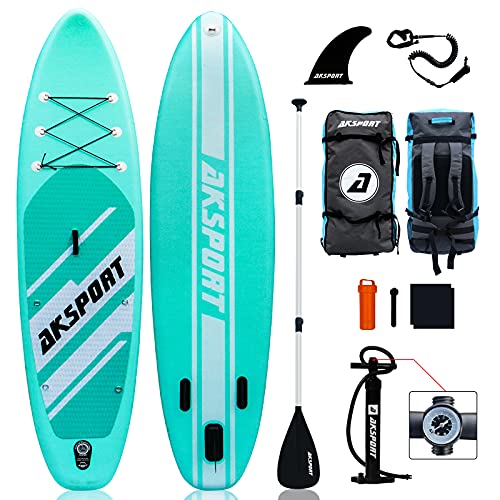 AKSPORT Inflatable Stand Up Paddle Board, SUP Board with All Accessories, Wide Stable Design, Non-Slip Deck, Inflatable Pa...