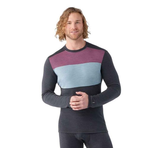 Smartwool Men's Classic Thermal Merino Base Layer Colorblock Crew Charcoal-Argyle Purple Large