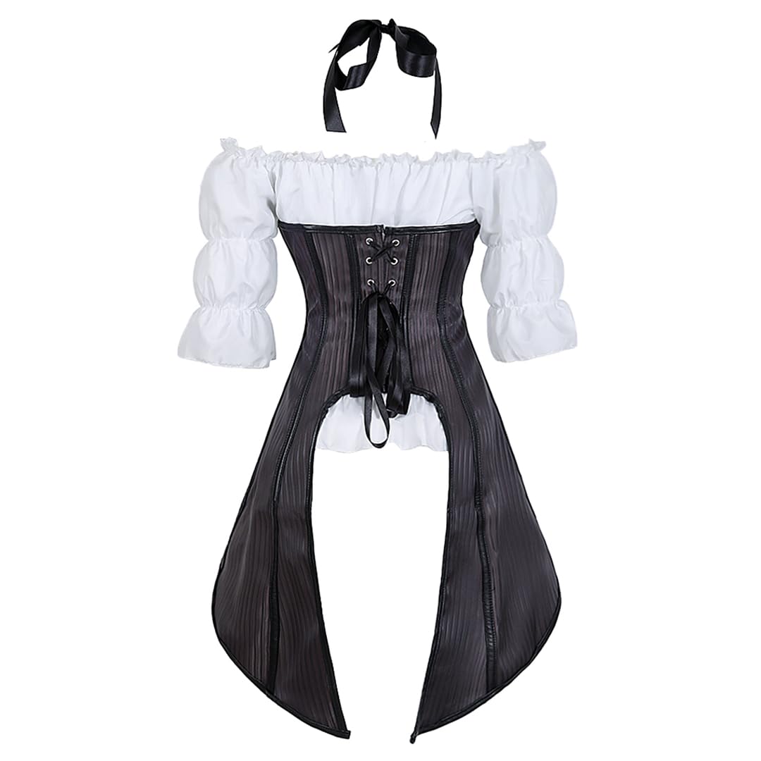 Kranchungel Womens Halloween Costume Steampunk Corset and Pirate Shirt Renaissance Blouse Gothic Burlesque Corsets Costumes Small Dark Purple