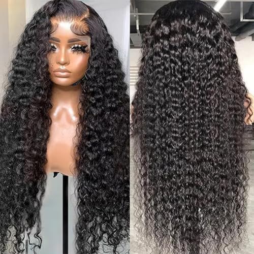 13x6 Deep Wave Lace Front Wigs Human Hair HD Full Lace Frontal Wigs Pre Plucked Bleached Knots 180% Density Deep Curly Human Hair Wig Natural Color 22 Inch