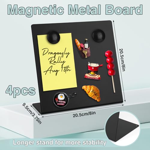 4 Pcs Magnetic Bulletin Board with Stand, 8x8inch Magnetic Display Board, Metal Tabletop Memo Board, Black Message Board w...