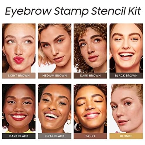 Eyebrow Stamp and Eyebrow Stencil Kit, Eyebrow Powder with 24 Reusable Eyebrow Stencils Kit for Beginners to Natural Brow, 1 Step Brow Stamp Kit Smudge-Proof & Long-lasting & Waterproof (Dark Brown)