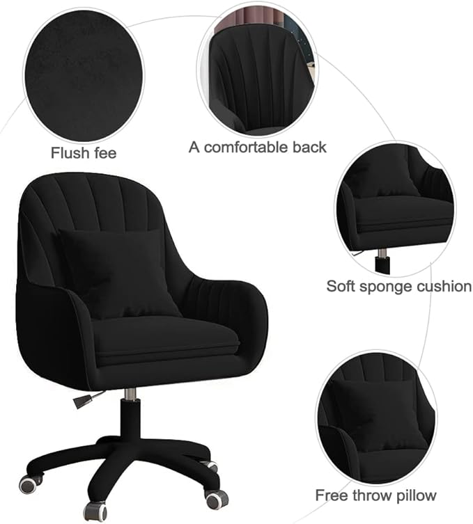 XUEGW Home Office Chair Computer Chair with Mid-Back Upholstered Modern Tufted Computer Task Chair Swivel Height Adjustable Velvet Accent Chair Suitable for Bedroom, Study