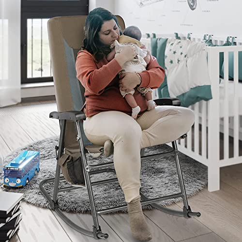 Timber Ridge Folding Rocking Chair for Adults, Padded High Back Outdoor Rocker with Hard Armrests, Heavy Duty Portable Fol...