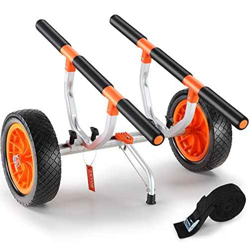 VEVOR Kayak Cart, Heavy Duty 450 LBS Load Capacity Kayak Trailer, Detachable Canoe Trolley Cart with Adjustable Width & Nonslip Support Foot, 12'' Solid Tires for Kayaks Canoes Float Mats Paddleboards