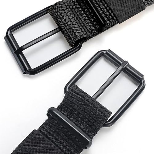 Porous Canvas Belt, Men's Pin Buckle Belt, Adjustable Buckle Nylon Waist Belt Cloth, Outdoor Sports Belt for Men Women-Black