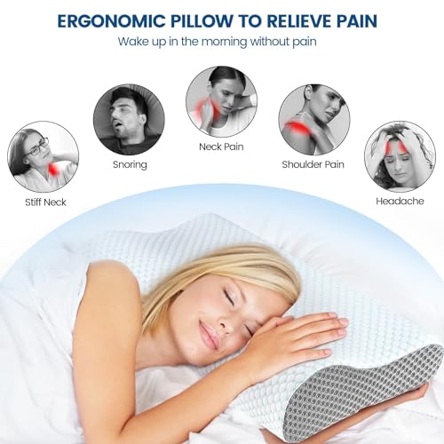 Memory Foam Pillows Neck Pillow Bed Pillow for Sleeping, Ergonomic Cervical Pillow for Neck and Shoulder Pain Relief,Ortho...