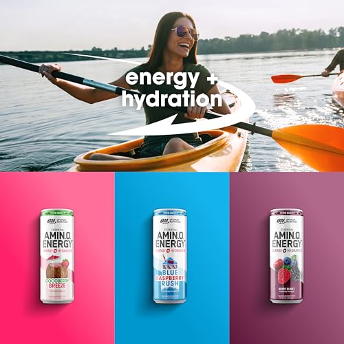 Optimum Nutrition Amino Energy Sparkling Hydration Drink, Electrolytes, Caffeine, Amino Acids, BCAAs, Sugar Free, 12 Fl O...