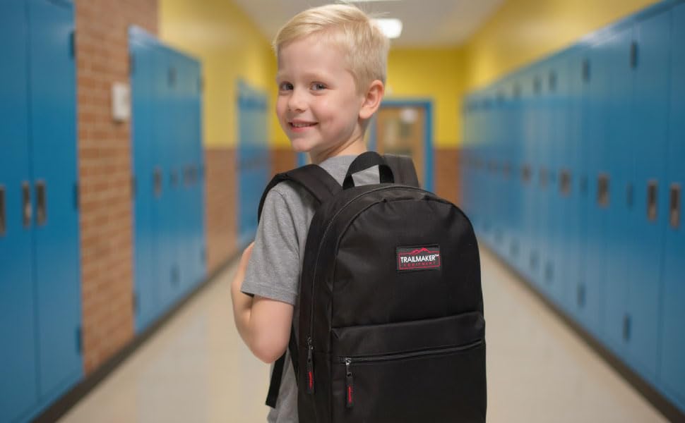 Trail maker Classic 17 inch Backpacks with Adjustable Padded Straps | School Backpacks for Girls, Boys (Black)