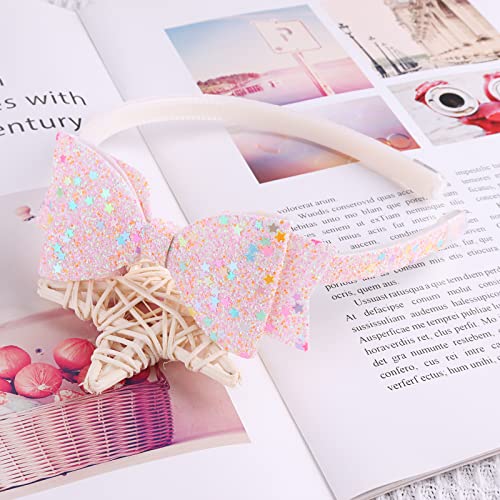 Lizioo 6 Pack Girls Headbands Glitter Kids Hair Accessories Bow/Heart/Star Shaped Sweet Hairband For Toddler/Girls/Teens
