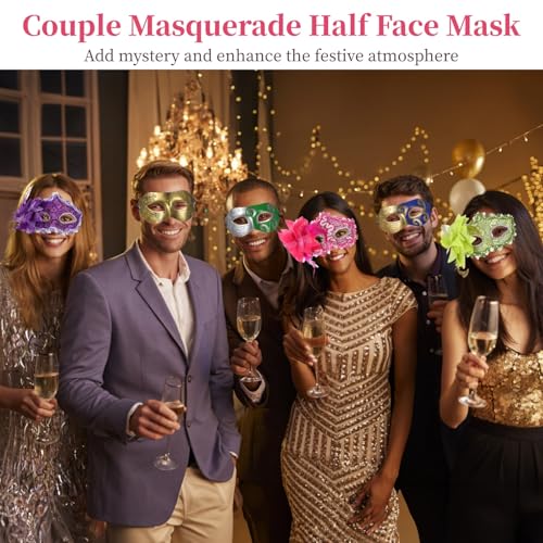 Toyosport 32 Pack Couple Masquerade Masks, Mardi Gras Mask, Christmas Masks, Elegant Feather & Rhinestone Half Face Masks ...