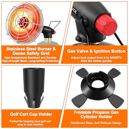 Golf Cart Heater 2 in 1 Portable Propane Heater with Self Ignition Golf Cart Cup Holder&Cylinder Base for EZGO Yamaha Club...