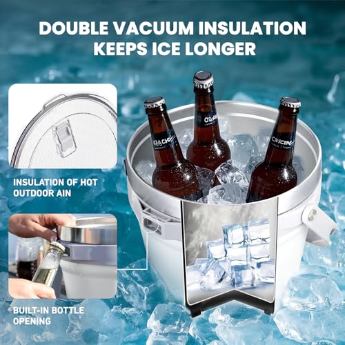 COKTIK 7L Insulated Ice Bucket with Lid，Double Wall Vacuum Stainless Steel Beverage Bucket Keeps Frozen Longer，Holds 6 Lon...