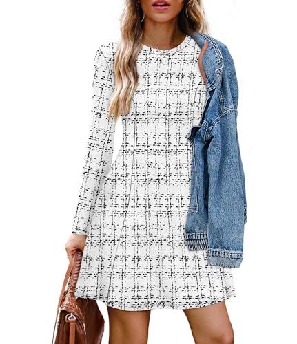 OFEEFAN Fall Dresses for Women 2025 Long Sleeve Crew Neck Sweater Dress
