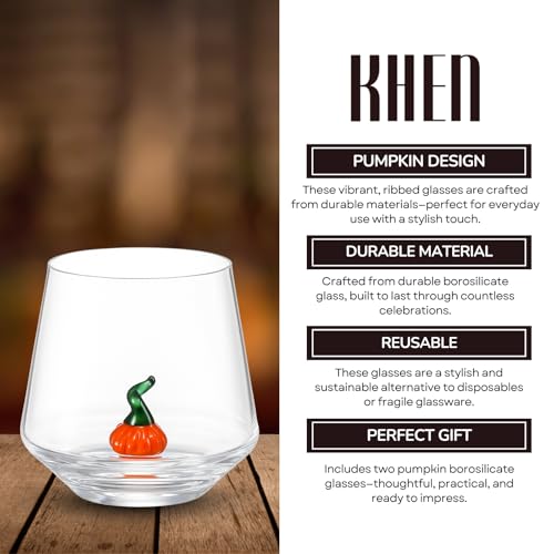 2 Pack Pumpkin Wine Glasses in Orange & Red Jack O Lantern Stemless Cups Parties Restaurants Bars & Home Fall Table Decora...