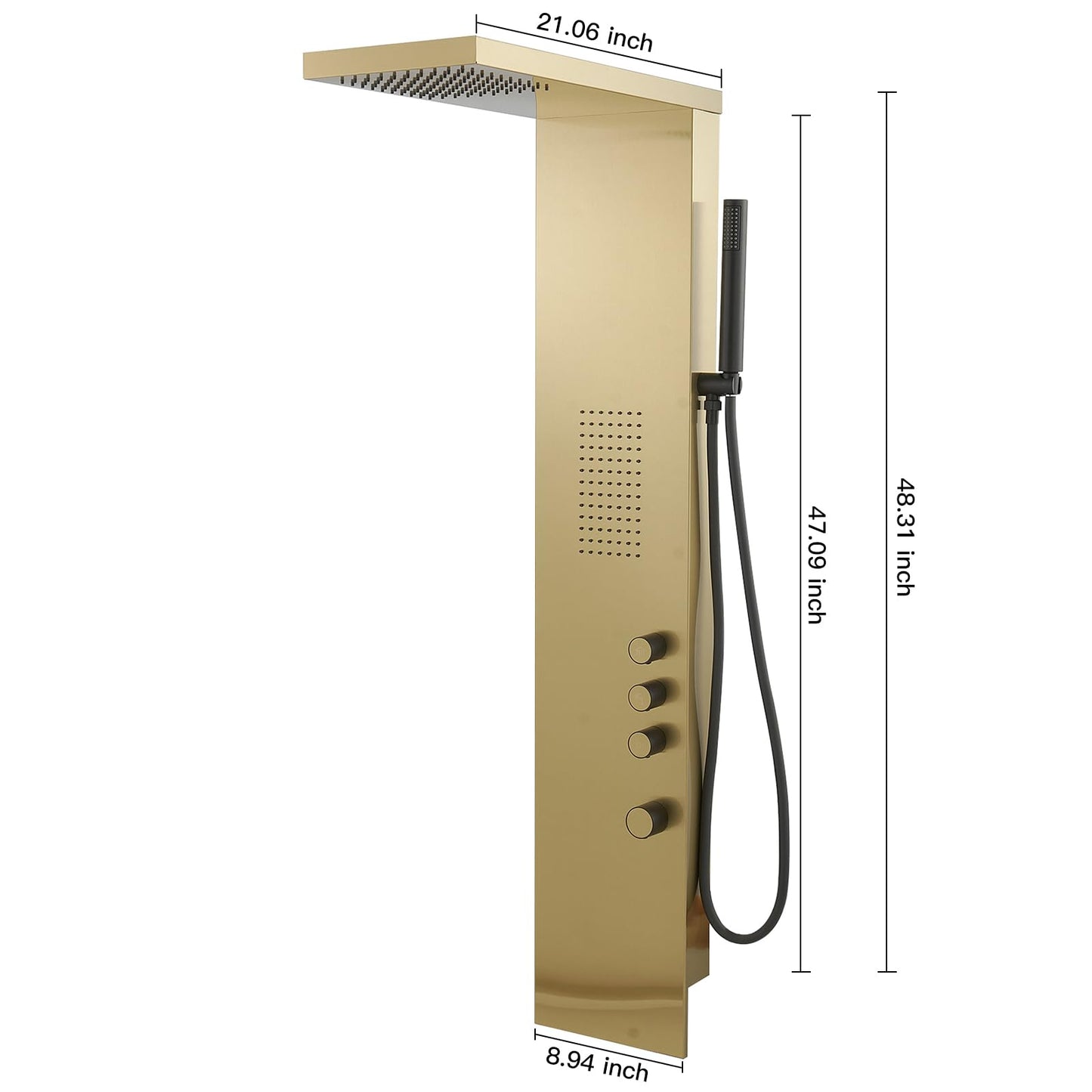 BWE 3 IN 1 Shower Panel Stainless Steel Shower Panel Tower System Rainfall Shower Head with Handheld Shower and Rain Massage Body Jets Wall Mount Shower System,Brushed Gold