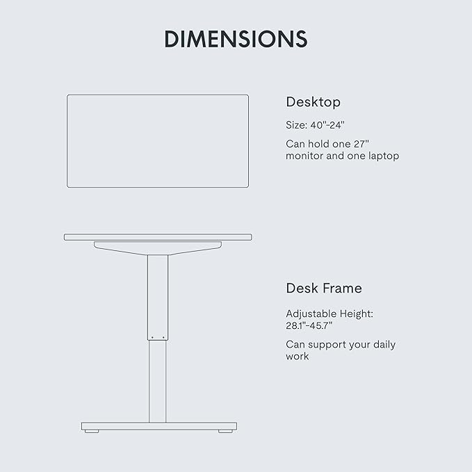 FLEXISPOT EN1 One-Piece Adjustable Desk 40 x 24 Inches Stand Up Desk Workstation Electric Standing Desk with Seamless Desktop (Silver Frame + 40 inches White Top, 2 Packages)