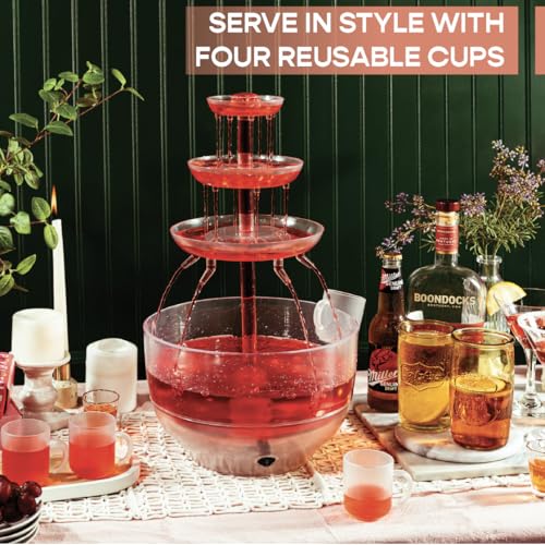 Kusini Drink Fountain for Parties - 1.5 Gal, 3 Tier Punch Bowl Drink Tower, LED Base, 4 Reusable Cups - Drink Dispenser Ma...