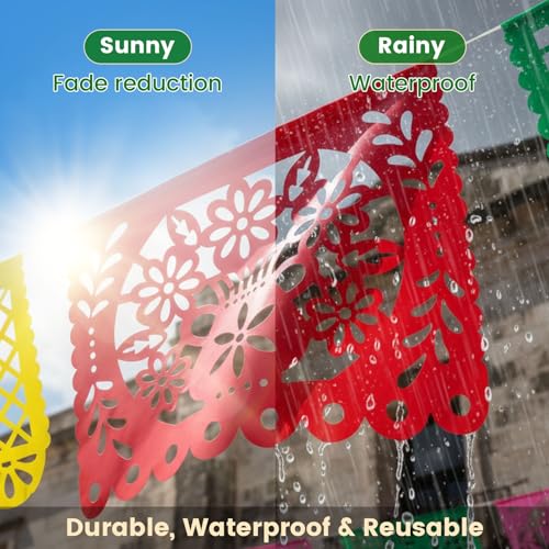 DomeStar Mexican Party Decoration, 18 Feet Plastic Papel Picado Fiesta Banner Cinco de Mayo Garland for Mexican Birthday P...