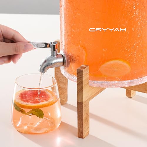 Cryyam 2 Gallon Glass Drink Dispenser with Stand, Beverage Dispenser with Wood Lid and Stainless Steel Spigot, Glass Water...