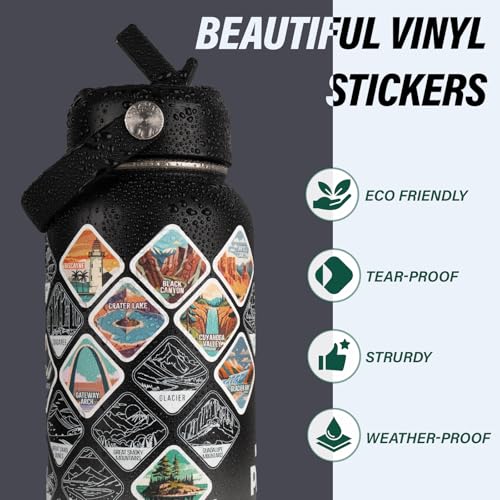 DYSANKY National Parks Water Bottle – 40 oz Insulated Stainless Steel Water Jug with 67 Park Stickers, Outdoor Accessories...