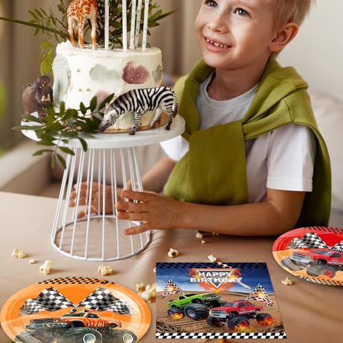 40PCS Monster Truck Party Supplies Decorations Birthday Paper Plates and Napkins Car Themed Party Decorations Disposable D...