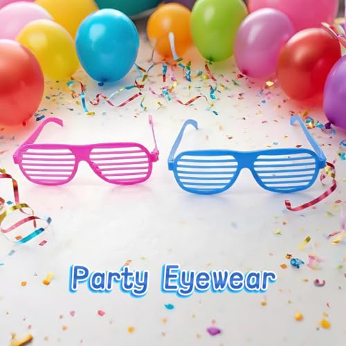 4 Pack Black & Neon Shutter Shades Glasses Retro Slotted Fun Eyewear 80s 90s Party Favors Birthday Photo Booth Props Festi...