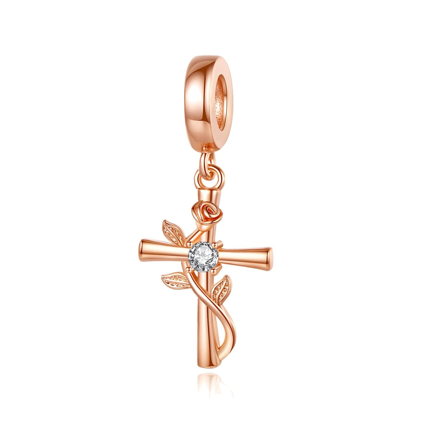 VALGACLS The Rose Cross Charms for Bracelets Necklace Rose Gold Charms 925 Sterling Silver Cross Charms
