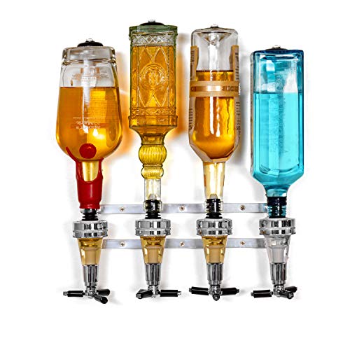 Wyndham House Liquor Dispenser - 4-Bottle Drinks, Alcohol Station - Wall-Mounted Cocktail Tap, Push-Release Valves, Rubber...