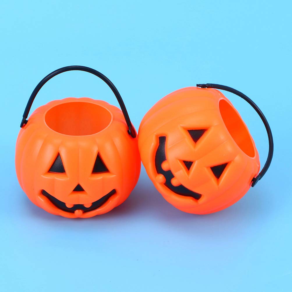 Toyvian 8pcs Portable Pumpkin Bucket Trick or Treat Candy Holder - Halloween Pumpkin Candy Pail Holder for April Fool's Day Decoration