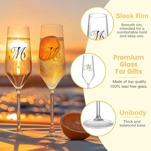 Mfacoy Mr. & Mrs. Champagne Flute Set, Wedding Decor - His and Hers, Wedding Toasting Glasses for Engagement Celebrations,...