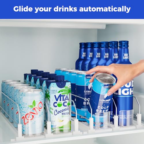 Puricon Drink Organizer for Fridge Pusher Glide, Spring Loaded Fridge Drink Dispenser, Self Pushing Soda Can Organizer for...