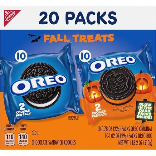 OREO Boo! Fall Treats Trick or Treat Halloween Cookies Variety Pack, 20 Snack Packs (2 Cookies Per Pack)