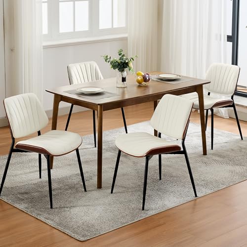 IDEALHOUSE Dining Chairs Set of 2, Mid Century Modern Dining Room Chair, Upholstered PU Leather Kitchen Chairs with Walnut...
