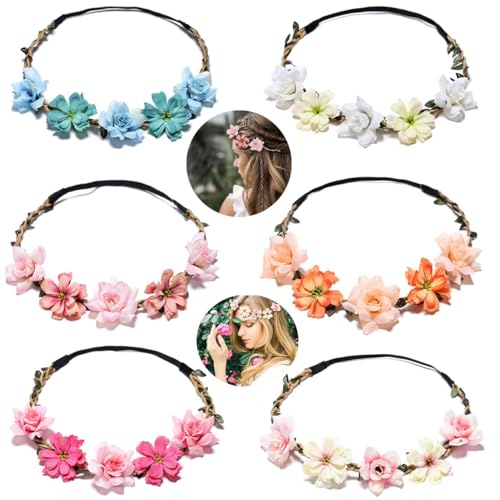 Women Headpieces Collection Accessories - 6 PCS Boho Hair Wreaths, Flower Crowns, Tiaras for , Brides, Bridesmaids, Flower...