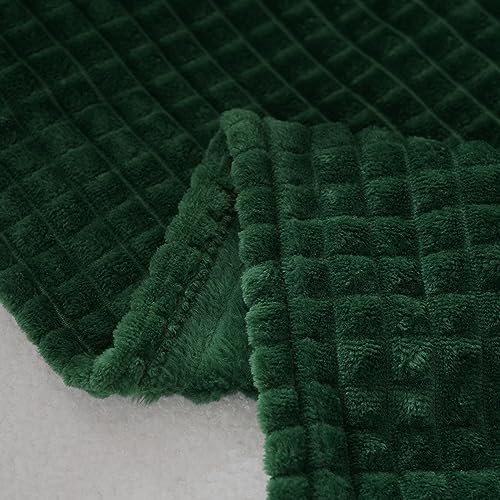 Puncuntex Green Throw Blanket 50"×60" Decorations Fleece Super Soft Plush Fuzzy Cozy Blanket with Square 3D Jacquard Grid ...