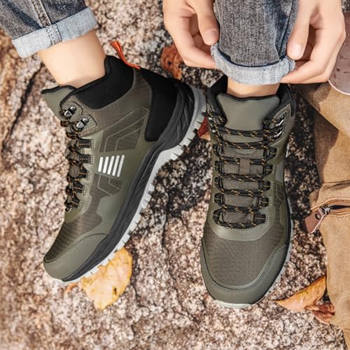 ABXOX Men's Waterproof Hiking Boots - Lightweight Mid Ankle Lace Up, Non-Slip, Sand-Proof Trekking Shoes, Comfortable Rugg...