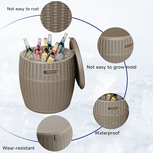 ROJIK Resin Ice Bucket with 36L Capacity, Rattan Design & Drain Plug – UV-Protected, Weatherproof Outdoor Cooler for Parti...
