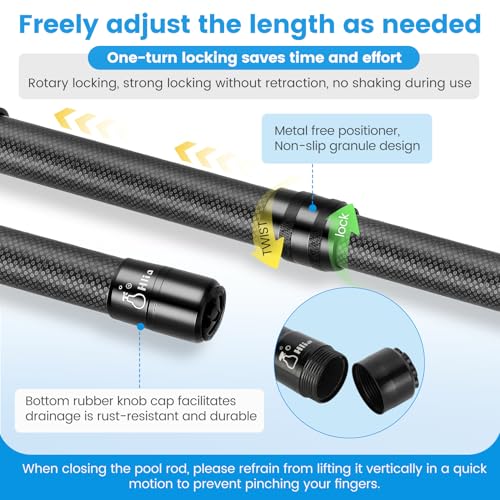 Hliay Pool Pole Carbon Fiber, Premium12FT Pool Pole Telescopic 3.7 to 12 FT, Adjustable 4 Piece Extendable Pool Cleaning P...