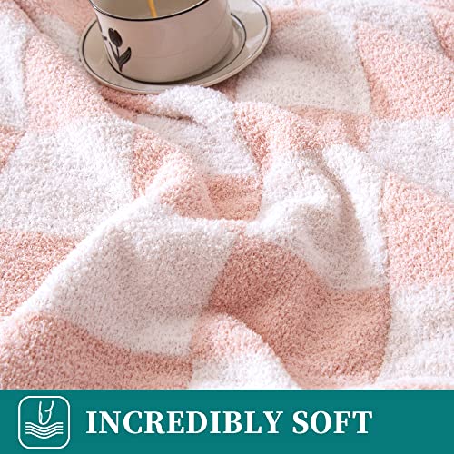 SeaRoomy Checkered Throw Blanket, Ultra Soft Microfiber Knit Throw Blanket, Cozy Fluffy Fuzzy Reversible Checkerboard Pink...