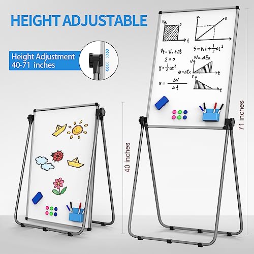 UIFER Double Sided White Board with Stand - 40x28 Portable Whiteboard Easel with Height Adjustable & 360° Rotation for Hom...