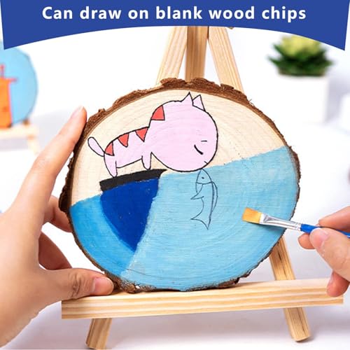 FSWCCK 17 PCS Unfinished Wood Slices for Centerpieces - 5.1-5.5 Inch,Round Natural Discs with Tree Bark, Wooden Cookies Ci...