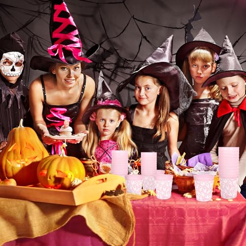 JarThenaAMCS 24 Pcs Halloween Ghost Plastic Cups Pink Cute Ghost Boo Reusable Cups Trick or Treat Party Drinkware Supplies...