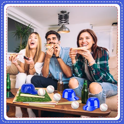 24 Pcs Baseball Party Table Decorations Kit Include Artificial Grass Mats 1.97 Inch Baseballs Baseball Bats Blue Caps for ...
