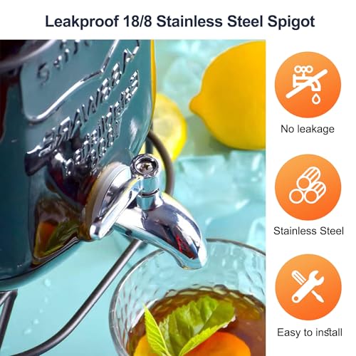 2 Gallon Drink Dispensers for Parties, 2 Pack Beverage Dispensers with Stand, Glass Water Jug Dispenser, with 18/8 Stainle...