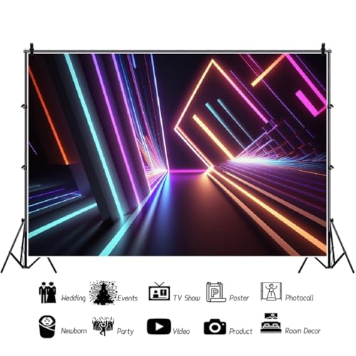 Yeele 5x3ft Abstract 3D Neon Backdrop for Photography Futuristic Abstract Neon Light Building Let's Glow Background for Bi...