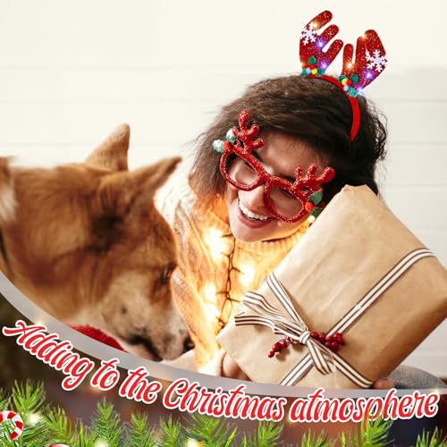 Jexine 24 Pcs Christmas Light up Headbands LED Christmas Headbands with Different Designs Reindeer Antler Santa Hat Tree X...
