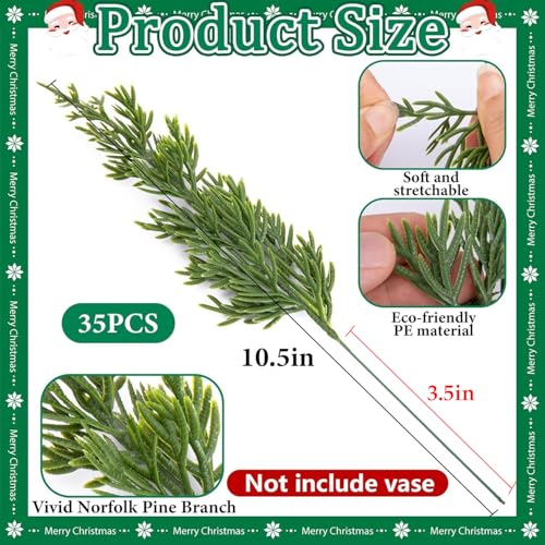 Watayo 45 Pcs Christmas Artificial Pine Branches with Red Berry Stems, 10.5" Faux Evergreen Norfolk Pine Cypress Leaves St...