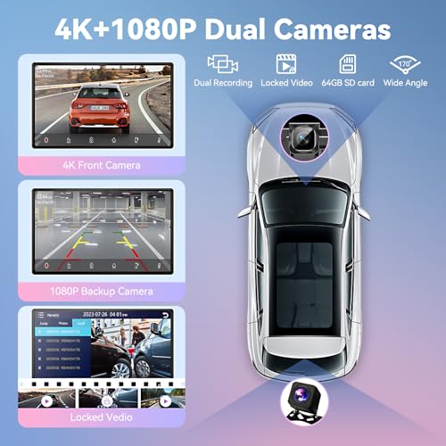 Wireless Carplay Screen for Car, 11.3" Extra Large A-pple CarPlay & Android Auto Screen with 4K Dashcam & 1080P Backup Cam...